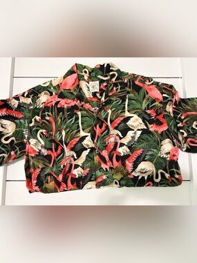 Max Boxer Tropical Flamingo Button-Up Shirt Vacation Theme Festive Beach Summer